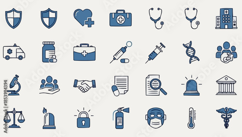 Collection of Medical and Healthcare Icons Representing Health Services.