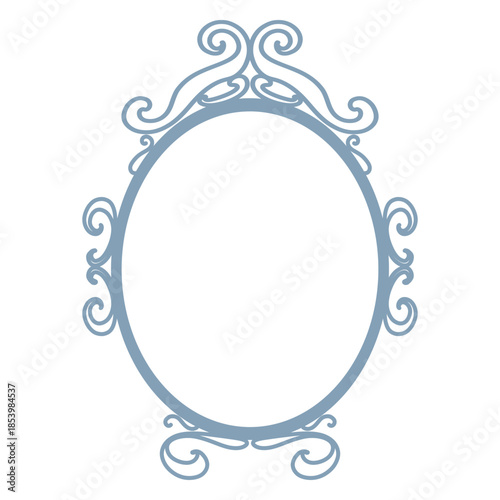 Ornate blue vignette, decorative border. Vintage frame, elegant vignette. Blue ornament frame