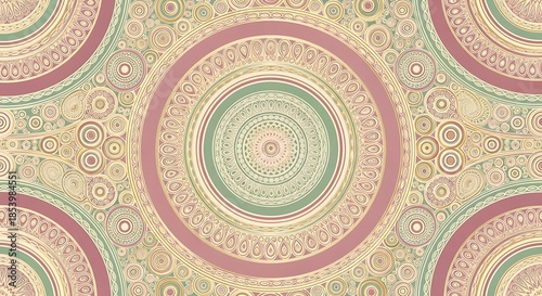 Intricate Mandala Pattern Featuring Geometric Shapes Circles and Floral Motifs in Pastel Colors