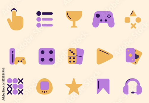 Modern UI and gaming icon set in flat vector style. Interface symbols for app, web, game, media and user interaction design. Perfect for mobile application, dashboard and digital product