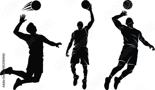 Basketball players in action silhouette