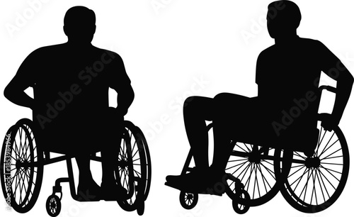 Professional Wheelchair Users Silhouette Set Featuring Independent Men Navigating Active Lifestyles with Enhanced Mobility and Accessibility