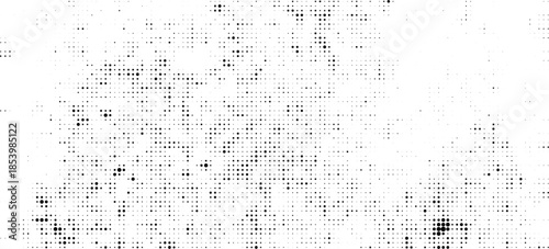 Halftone noise texture. Grunge dirty splattered speckles, spots, dots background. Black and white grit sand grain wallpaper. Retro pixel comic textured backdrop. Vector gritty pop art halftone overlay