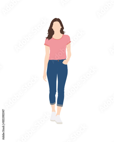 Flat vector people and illustration, woman with casual outfit
