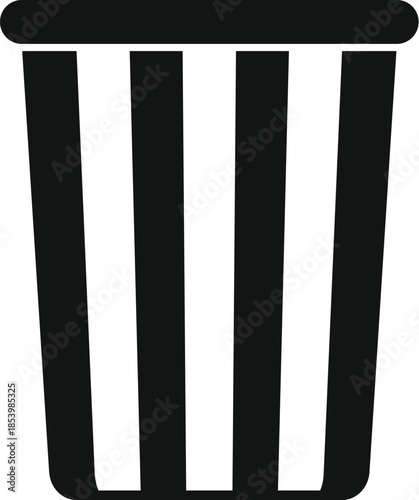 Simple icon of a striped trash can symbolizing garbage disposal and waste management