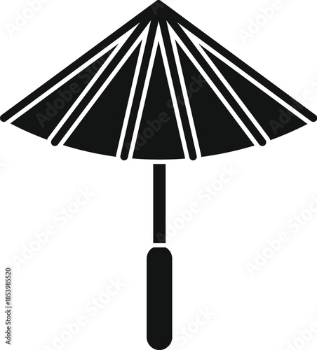 Simple black and white icon of a traditional asian conical umbrella
