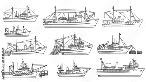 Collection of various fishing boat outlines