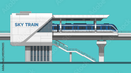 Modern sky train arriving at a station.