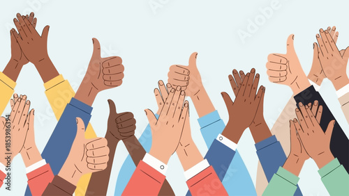 Hands clapping and giving thumbs up in appreciation