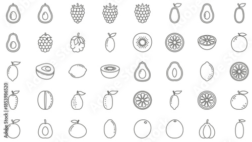 A variety of fresh fruit icons in a seamless pattern.