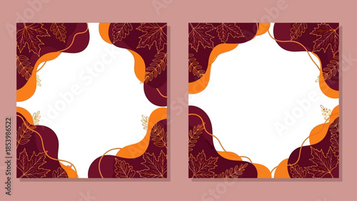 Autumn leaves and organic shapes frame a blank space.