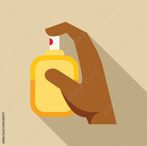 Hand spraying perfume from a yellow dispenser, representing fragrance, hygiene, and personal care