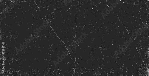Worn black grunge texture. Weathered paper effect. White grainy texture on black background. Dust overlay textured. Grain noise particles. Torn graininess pattern. Vector illustration, EPS 10.