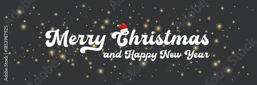 Merry Christmas and Happy New Year banner design template with Christmas lights and greeting text . Cartoon Happy Holidays day poster, wide banner, card, background, banner, label png with quote