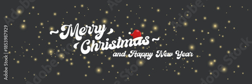 Merry Christmas and Happy New Year banner design template with Christmas lights and greeting text . Cartoon Happy Holidays day poster, wide banner, card, background, banner, label png with quote