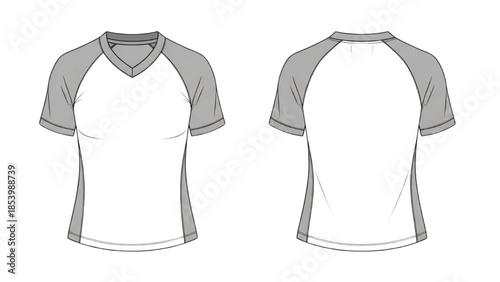 Front and back views of a white and gray short-sleeved shirt displayed on a plain white background