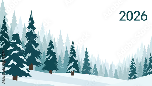 Winter 2026 New Year Snowy Forest Landscape