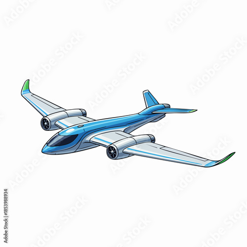 Stylized cartoon illustration of a modern passenger jet.