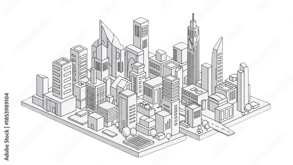 Naklejka premium Aerial view of a cityscape with modern skyscrapers and urban landscape