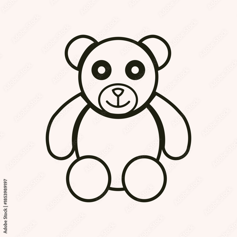 Fototapeta premium Cute Teddy Bear Line Icon Minimal Cartoon Illustration.