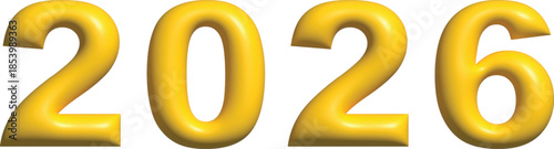 2026 3d yellow number on white background