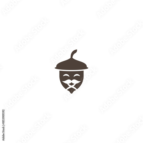 Mustachioed acorn logo illustration.