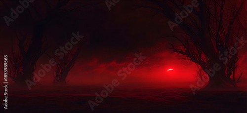 Horror fantasy adventure theme, a stranger world with mystery, wallpaper background illustration poster in light and shadow