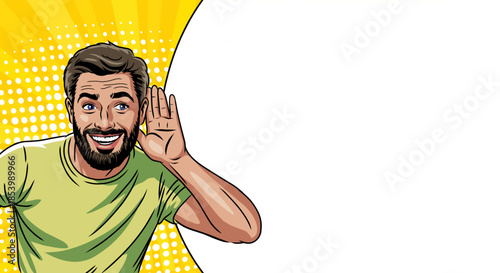 The man doesn't hear you with an empty banner. Pop art.