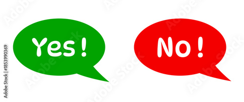 Chat bubbles. Speech bubble icons displaying the words “Yes” and “No” for decision or choice concept.
