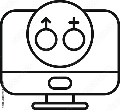 Computer screen showing gender symbols for male and female sexuality education and online identity