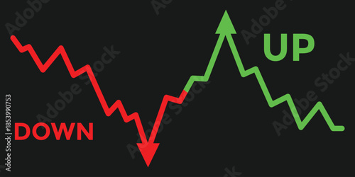 Up and Down Arrow Graph Vector, Green and Red 3D Business Trend Illustration.