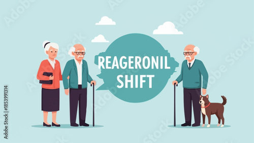 Elderly couple and man with dog discussing Reageronil Shift.