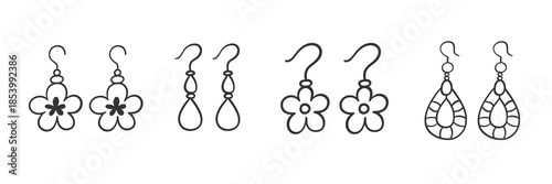 Fashion Earrings Pair Doodle Line Icon Jewelry Set