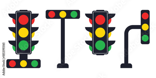 Traffic Light Icons, Isolated Red, Yellow, Green Light Symbols for Vector Design.