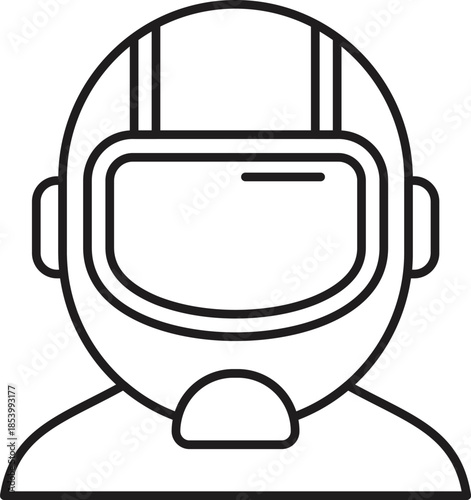 Line drawing of an astronaut wearing spacesuit, ready for spacewalk and exploration, symbolizing human ambition and scientific discovery