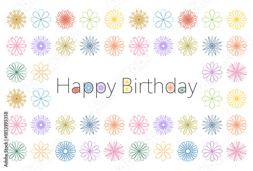 誕生日祝いのベクターイラスト(カラフルな花アイコン模様)