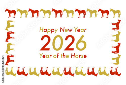 2026年午年の年賀状(金と赤の馬模様)