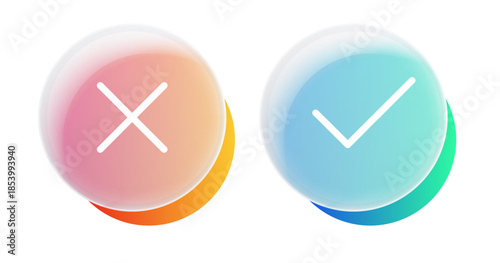 Glassmorphism no yes button template modern UI design element smartphone interface for app, mobile display, game, banner, quiz