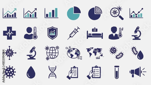Collection of Medical and Scientific Icons Representing Health and Research.