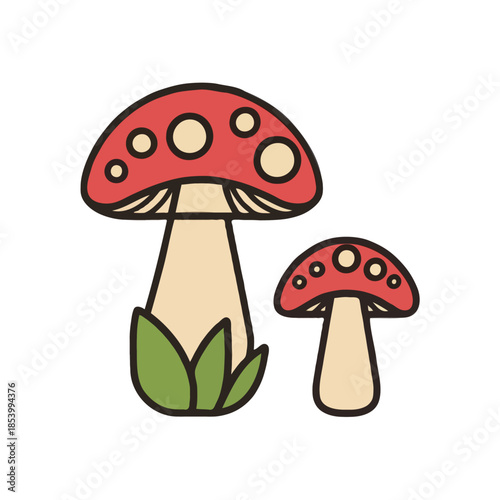 Two red mushrooms in a forest Vector on white background