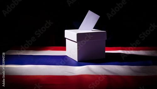 a voting box placing on Thailand flag in the dark; free space for text