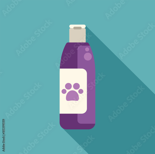 Purple bottle of animal grooming shampoo with a paw print icon