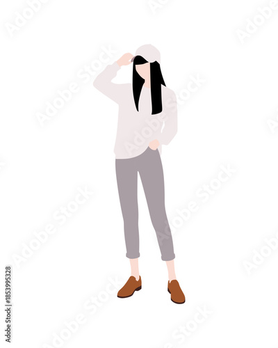Flat vector people and illustration, woman with casual outfit