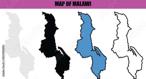 Malawi Map Silhouette with Modern Line Art and Dotted Pattern, Minimalist Country Outline Vector Illustration for Professional Graphic Design. Malawi Country Map Silhouette, Dotted Art and Simple Line