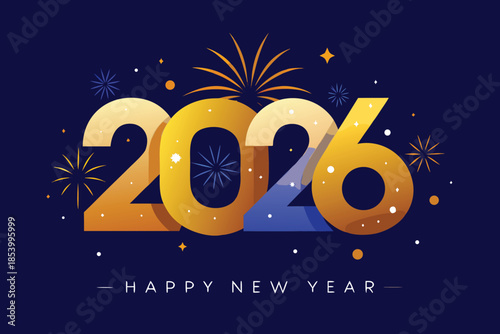 golden 2026 happy new year celebration with fireworks background