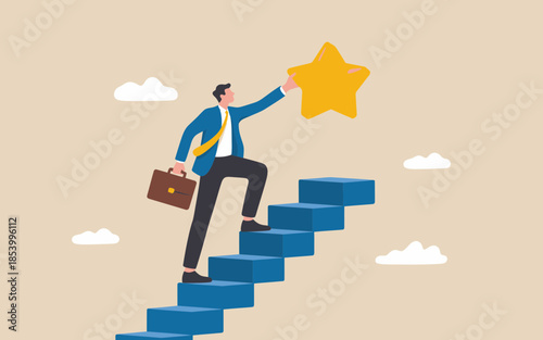 Businessman climbing to success with star