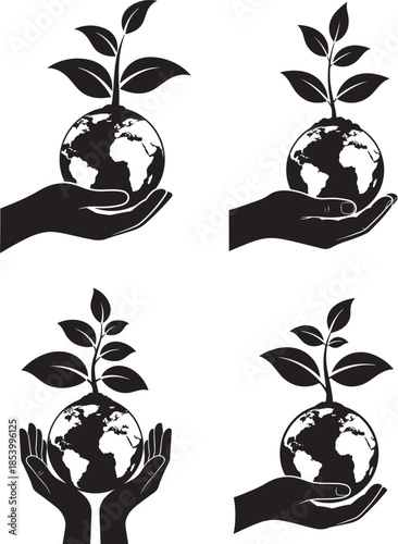 Hands holding earth sprout ecology care