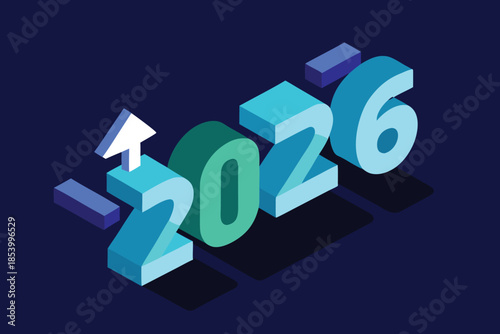 isometric 2026 new year numbers in modern 3d geometric style