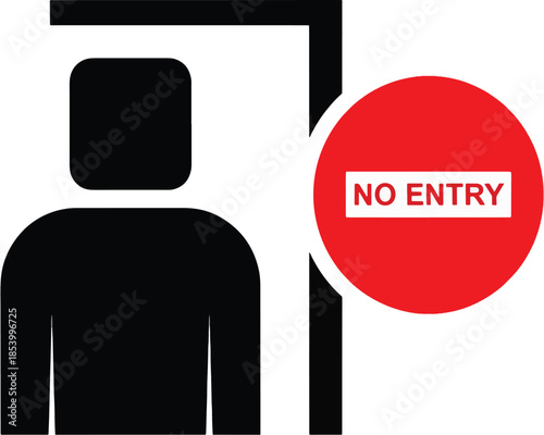 A black silhouette of a person at an entrance with a red no entry sign.