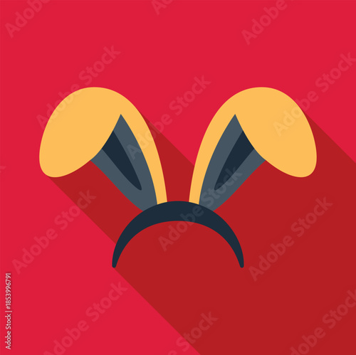 Bunny ears headband icon with a long shadow on a red background